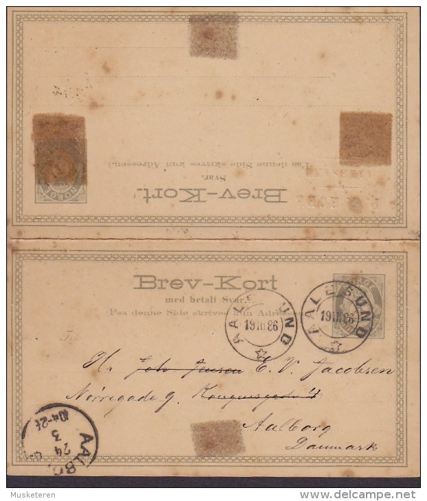 Norway Postal Stationery Ganzsache Entier Svar Reply 6 Øre GRAUGRÜN !! P. C. HOEL, AALESUND 1886 AALBORG Denmark 3 Scans - Postal Stationery