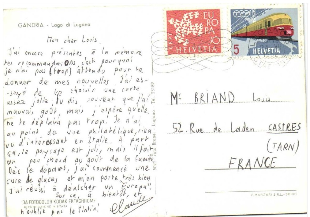 GANDRIA  Lago Di Lugano Recto Verso Beaux Timbres Europa 30 + Train 5 - Lugano