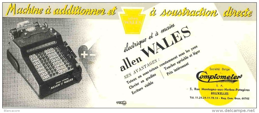 Bruxelles Machines De Bureaux Société COMPTOMETER Rue Montagne Aux Herbes Potagères Machines Allen Wales Buvard - Autres & Non Classés