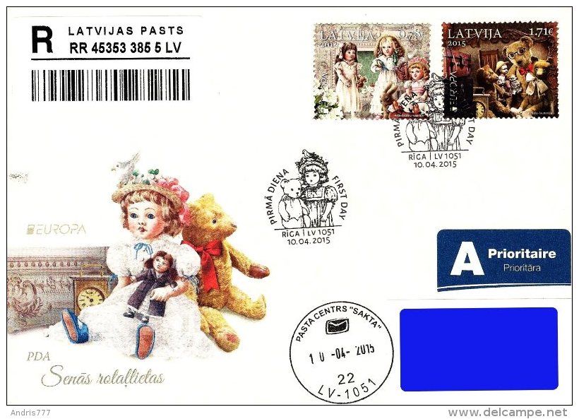 Latvia Lettland Lettonie 2015 (08) Europa - Old Toys - Doll, Teddy Bear (addressed FDC) - Lettland