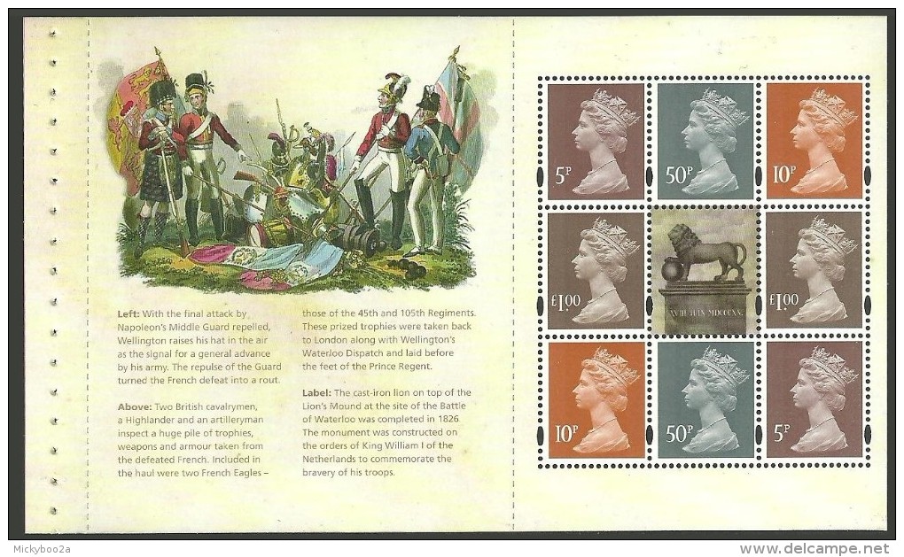 GB 2015 MILITARY BATTLE OF WATERLOO PRESTIGE BOOKLET MACHIN DEFINITIVE SETENENT PANE MNH - Nuovi