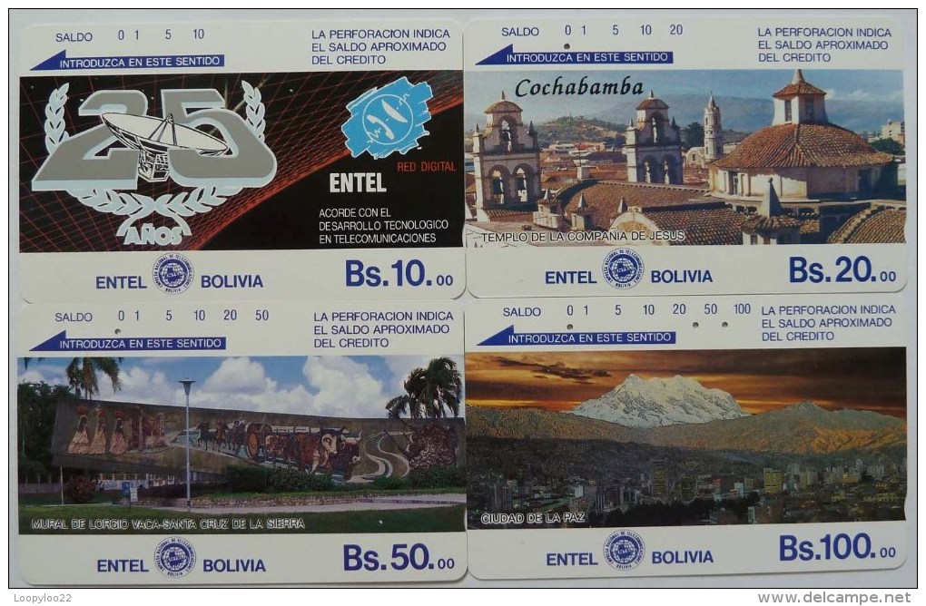 BOLIVIA - Tamura - Silver Back - 1st Issue Set Of 4 - Entel - Used - Bolivie