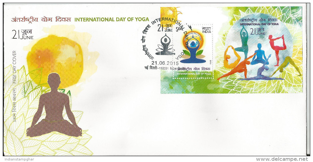 3 Pcs,International Day Of Yoga, Meditation,First Day Cover With Miniature Sheet, First Day Cancelled - Nuovi