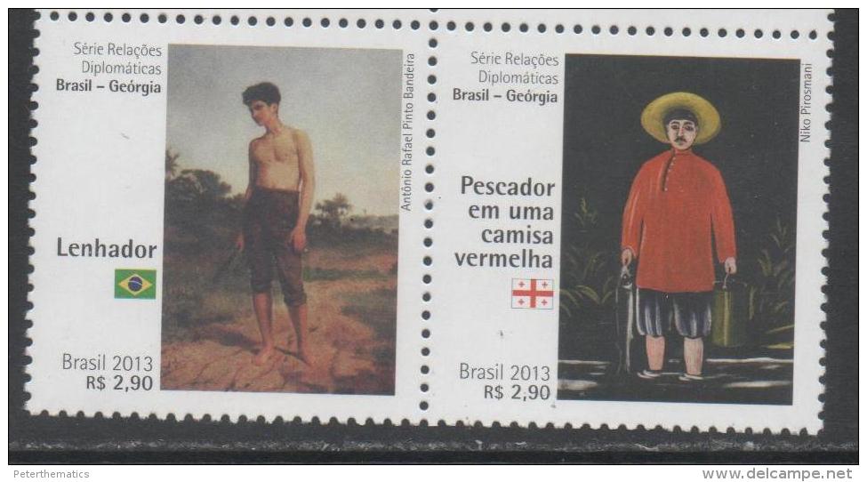 BRAZIL, 2013, MNH,   DIPLOMATIC RELATIONS WITH GEORGIA, ART, PAINTINGS, FISHERMAN, 2v - Other & Unclassified