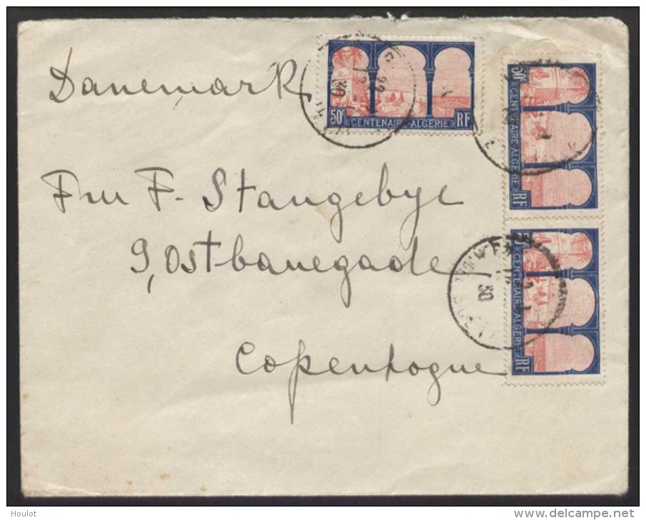 Maury N° 263 Centenaire De L'Algérie, 3 Timbre Sur Un  Lettre Pour Dänemark, Copenhagen - Briefe U. Dokumente