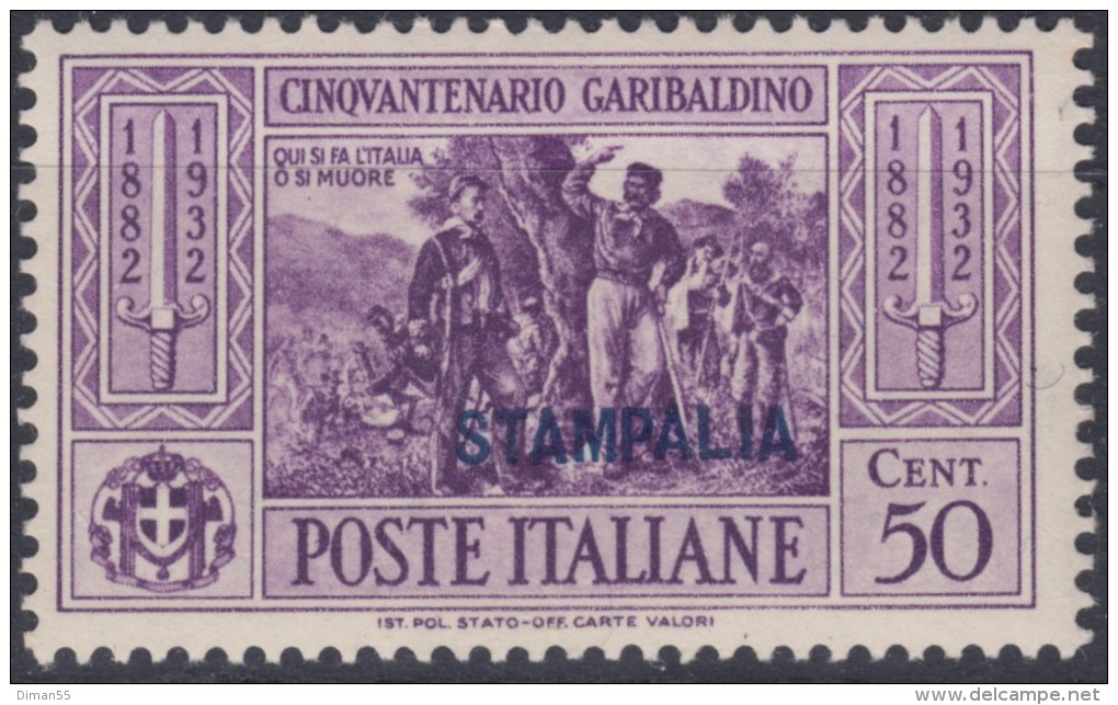 ITALIA - EGEO - STAMPALIA  GARIBALDI  N.21 - Cat. 70 Euro  - MNH** - GOMMA INTEGRA - Egée (Stampalia)