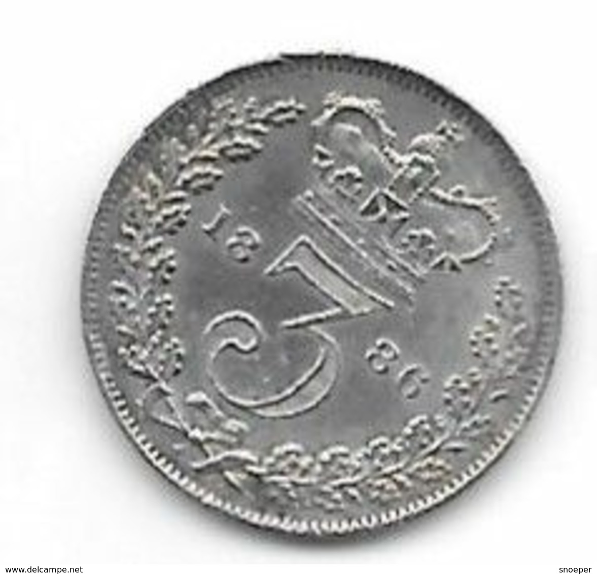 *great Britain 3 Pence 1886  Km 730   Xf+  ( Ms63/unc With Small Edge Notch At 10 O'clock) Cat Val Xf 135$ - F. 3 Pence