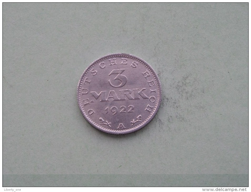 1922 A - 3 Mark / KM 28 ( For Grade , Please See Photo ) ! - 3 Marcos & 3 Reichsmark