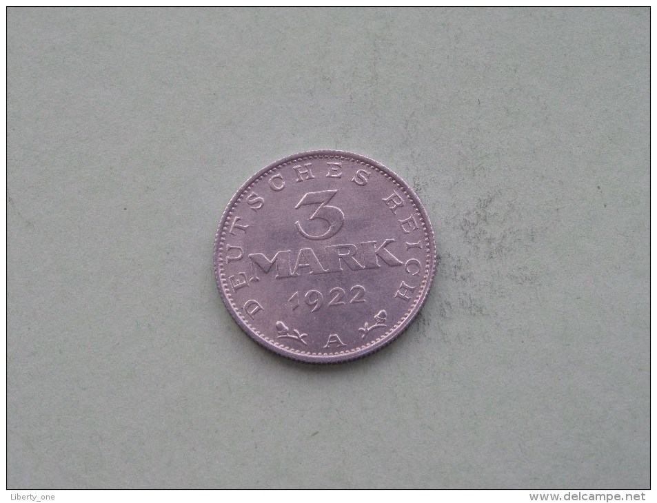 1922 A - 3 Mark / KM 28 ( For Grade , Please See Photo ) ! - 3 Mark & 3 Reichsmark