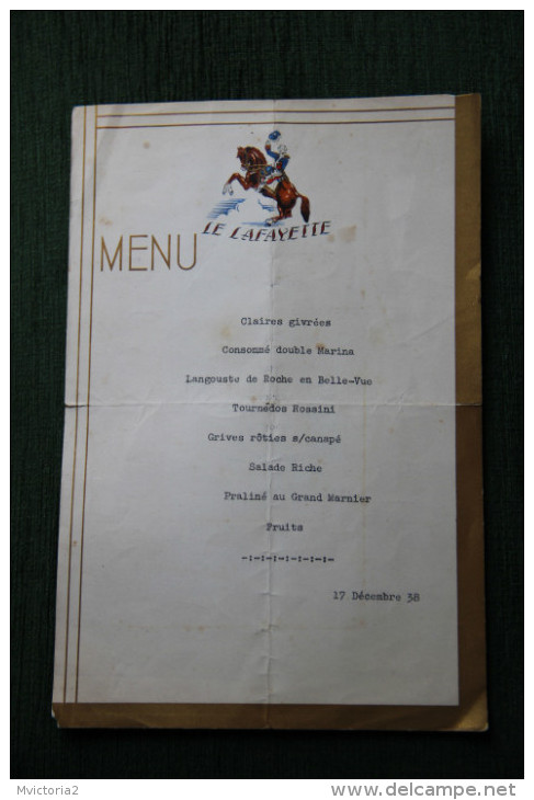 MENU LE LAFAYETTE ( Non Situé ). - Menus