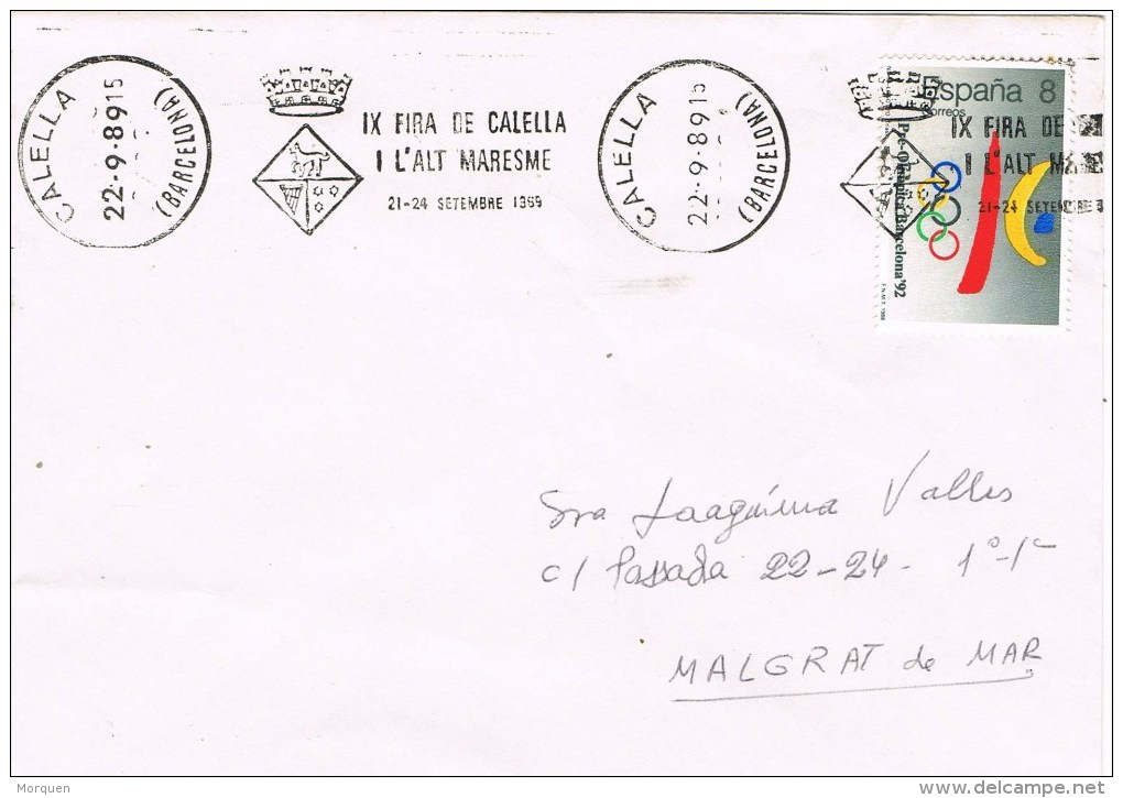 13407. Carta CALELLA (Barcelona) 1989, Rodillo Publicitario Fira Alt Maresma - Cartas & Documentos