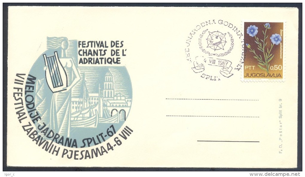 Yugoslavia 1967 Cover: Music Festival Split - Festival Des Chants De L'Adriatique; Fauna; Music Instruments  Lyre - Musique