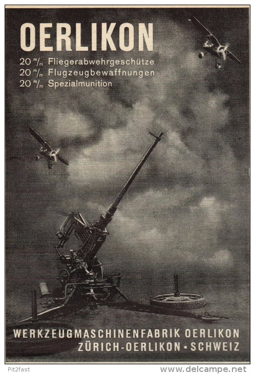 Original Werbung - 1939 - Fabrique De Machines-Outils Oerlikon , 20mm Munition , Flak , Flugabwehr , Canon !!! - 1939-45