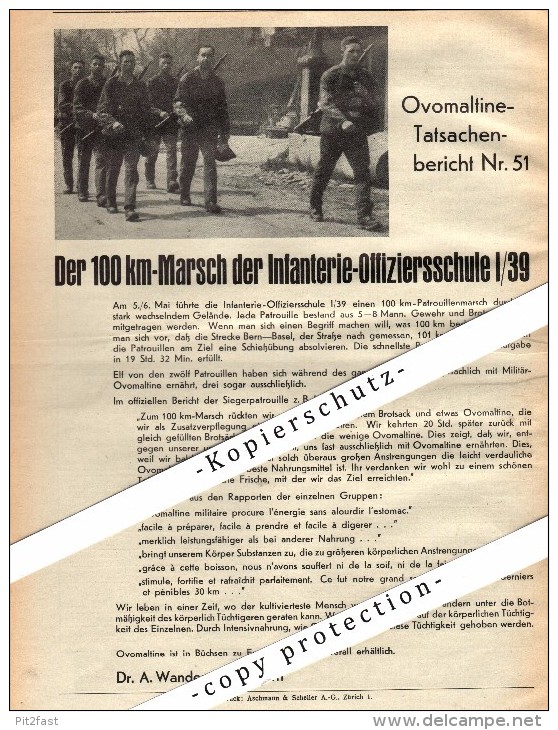 Original Werbung - 1939 - 100 KM-Marsch Der Infanterie-Offiziersschule I/39 , Dr. Wander In Bern , A4 Seite !!! - 1939-45