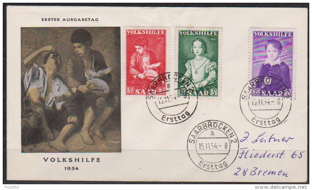 Saarland 1954 FDC  MiNr.354 - 356 Volkshilfe Gemälde ( D 2876 ) - FDC