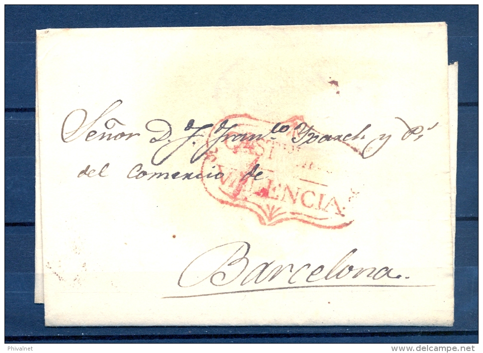 1826 CARTA PREFILATÉLICA CIRCULADA ENTRE CASTELLÓN Y BARCELONA, MARCA PREF. " CASTELLON - VALENCIA " - ...-1850 Prephilately