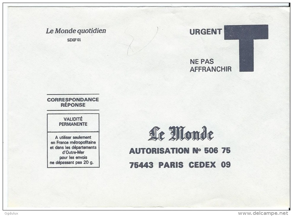 Le Monde - Cartes/Enveloppes Réponse T