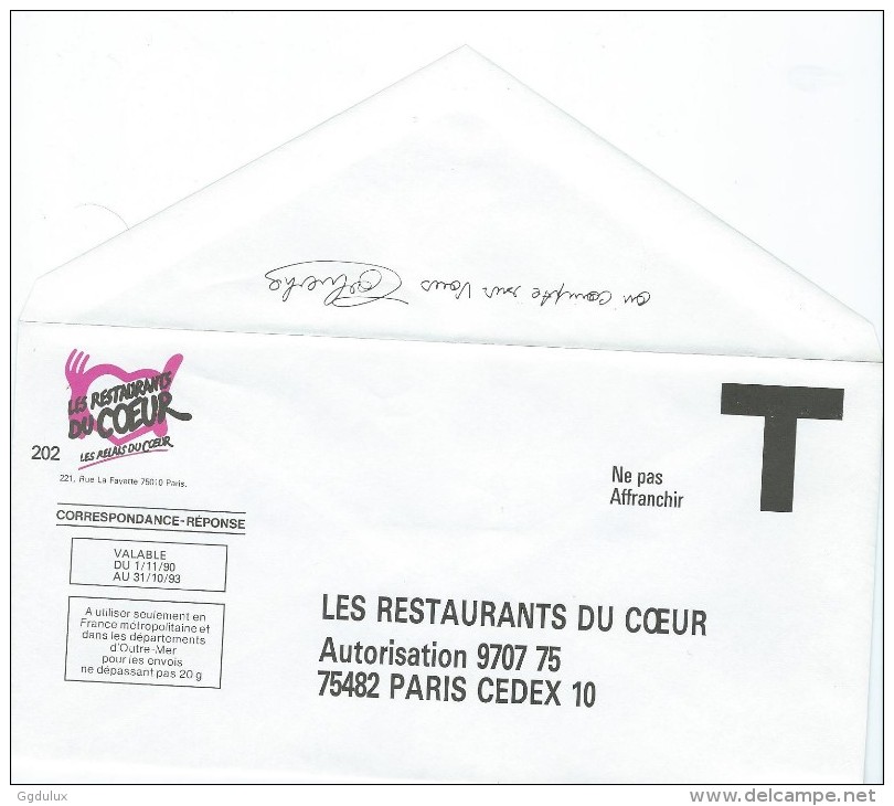 Les Resto Du Coeur - Cartes/Enveloppes Réponse T