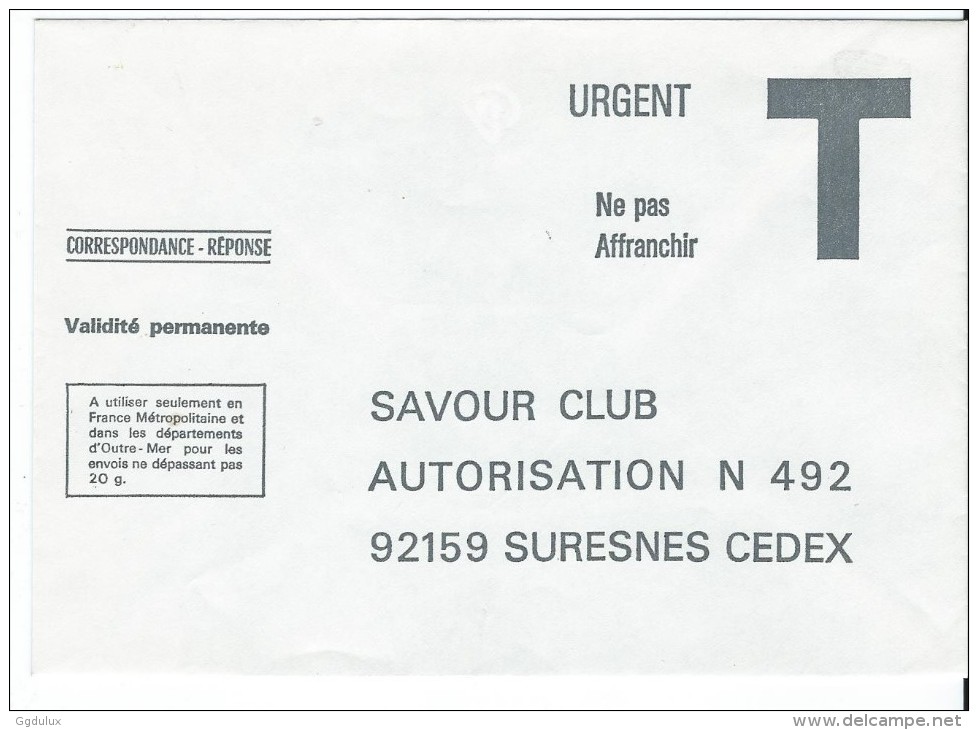 Savour Club - Cartes/Enveloppes Réponse T