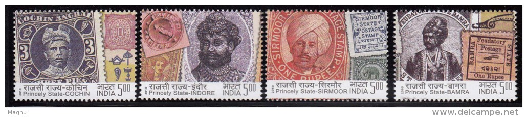 India MNH 2010, Set, Indian Princely States Postage Stamps, Cochin, Indore, Sirmoor, Bamra, Shell, Umbrella, Elephant, - Nuovi