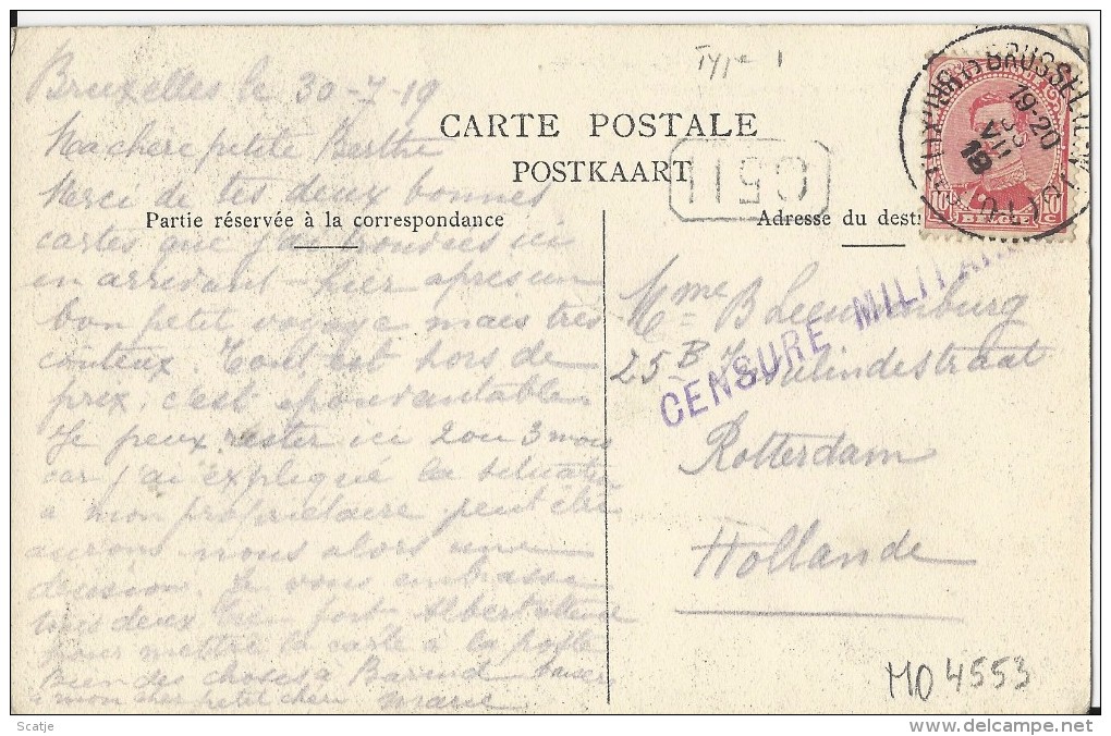 Watermael.   -   Avenue Du Beau Site,   Prachtig Poststuk!   CENSURE MILITAIR !!  -  Verstuurd In 1919  Naar  Rotterdam. - Watermaal-Bosvoorde - Watermael-Boitsfort