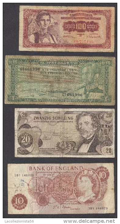 6902-LOTTO DI N°. 4 BANCONOTE-JUGOSLAVIA-ETIOPIA-AUSTRIA-GRAN BRETAGNA - Alla Rinfusa - Banconote