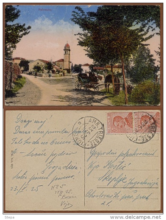 SLOVENIA-ITALY, NABRESINA - AURISIANA, TRIESTE - FIUME RAILWAY TPO PICTURE POSTCARD 1925 RRR!! - Slowenien