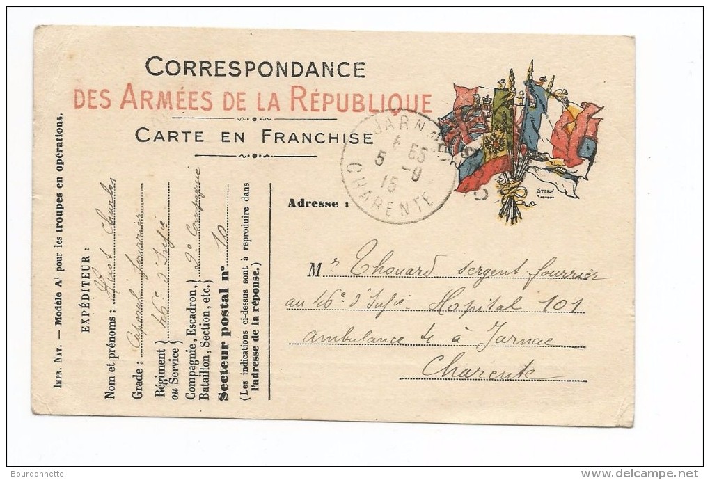 Correspondance Des Armées De La Republique Carte En Franchise Expédiée Par Un Légionnaire A JARNAC-CHARENTE MARITIME - Autres & Non Classés