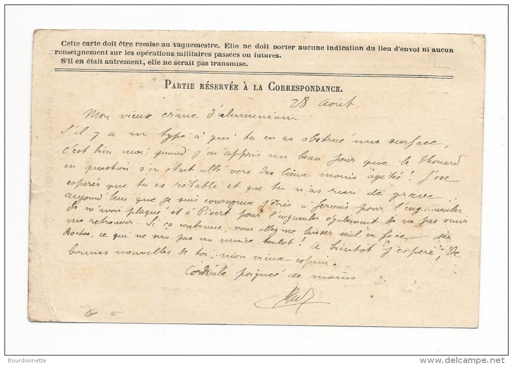 Correspondance Des Armées De La Republique Carte En Franchise Expédiée Par Un Légionnaire A JARNAC-CHARENTE MARITIME - Autres & Non Classés