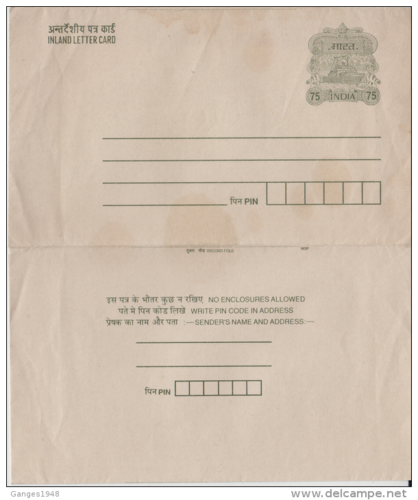 India  1990's  SHIP  75 (P)  FOLDED  Inland Letter   #  84876  Inde  Indien - Inland Letter Cards