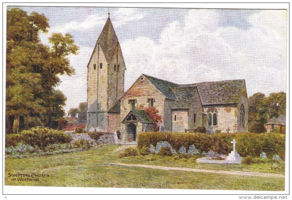 Sompting Church, Nr Worthing By A R Quinton Colour Postcard - Salmon No 1894 (early - No Leaping Salmon) - Quinton, AR