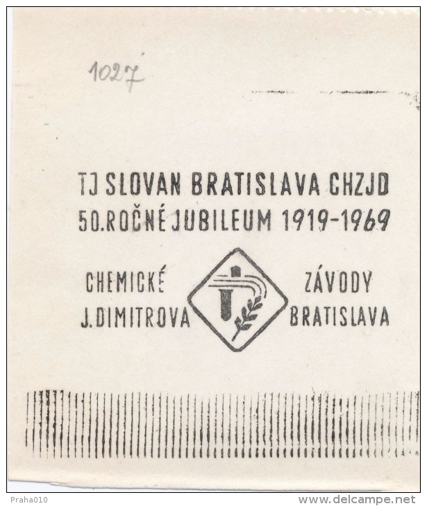 J2428 - Czechoslovakia (1945-79) Control Imprint Stamp Machine (R!): TJ Slovan Bratislava CHZJD (Football Club) - Lettres & Documents