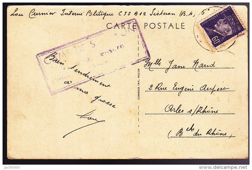 RARE CAMP DE SISTERON (CSS B 12) Cachet De Censure Rectangulaire  Sur  Carte Provenant D´ Un Déporté Politique 1943 (L6) - Guerre De 1939-45