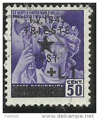 OCCUPAZIONE JUGOSLAVIA IUGOSLAVIA DI TRIESTE 1945 SOPRASTAMPATO D´ITALIA ITALY 1 LIRA SU 50 CENT. USATO USED - Joegoslavische Bez.: Trieste