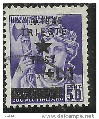 OCCUPAZIONE JUGOSLAVIA IUGOSLAVIA DI TRIESTE 1945 SOPRASTAMPATO D´ITALIA ITALY 1 LIRA SU 50 CENT. USATO USED - Yugoslavian Occ.: Trieste