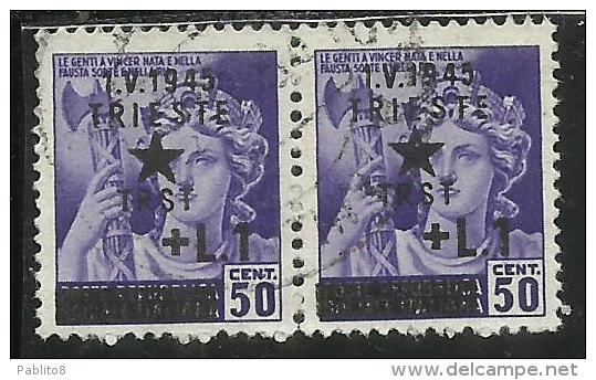 OCCUPAZIONE JUGOSLAVIA IUGOSLAVIA DI TRIESTE 1945 SOPRASTAMPATO D´ITALIA ITALY 1 LIRA SU 50 CENT. USATO USED - Joegoslavische Bez.: Trieste