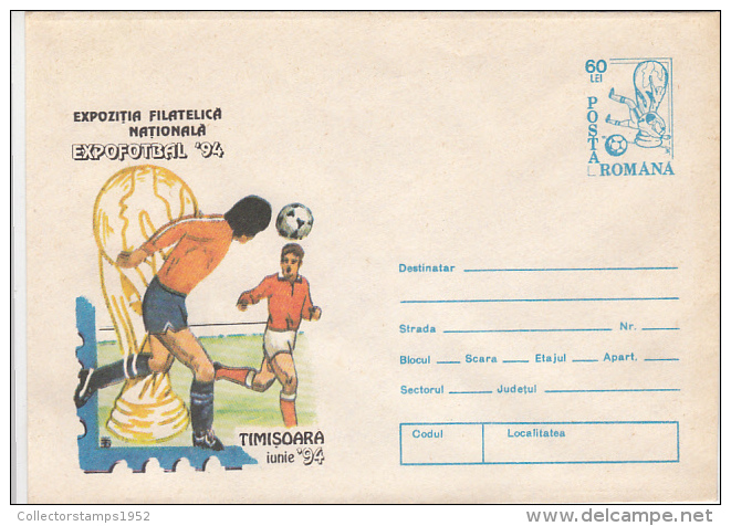 22185- USA´94 SOCCER WORLD CUP, COVER STATIONERY, 1994, ROMANIA - 1994 – Estados Unidos