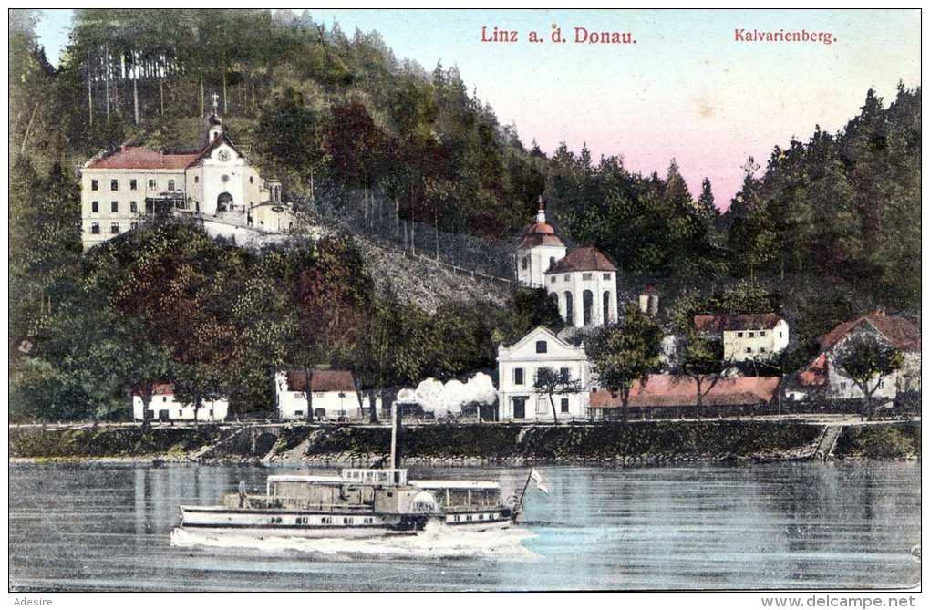 LINZ A.d. Donau - Kalvarienberg, Karte Gel.1915? N. Ebenfurth - Linz