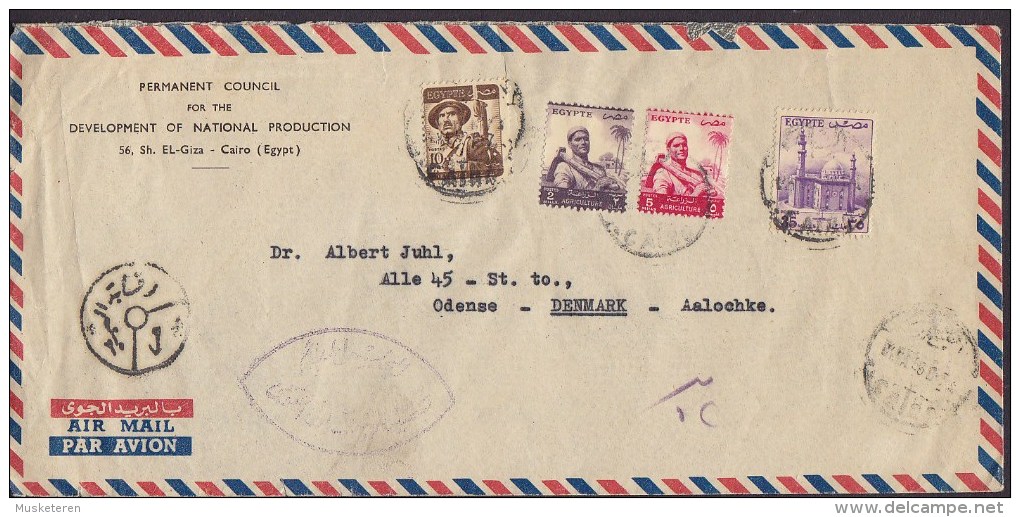 Egypt Egypte Air Mail Par Avion PERMANENT COUNCIL NATIONAL PRODUCTION, CAIRI 1948 Cover Lettre Denmark Censor Soldier - Cartas & Documentos