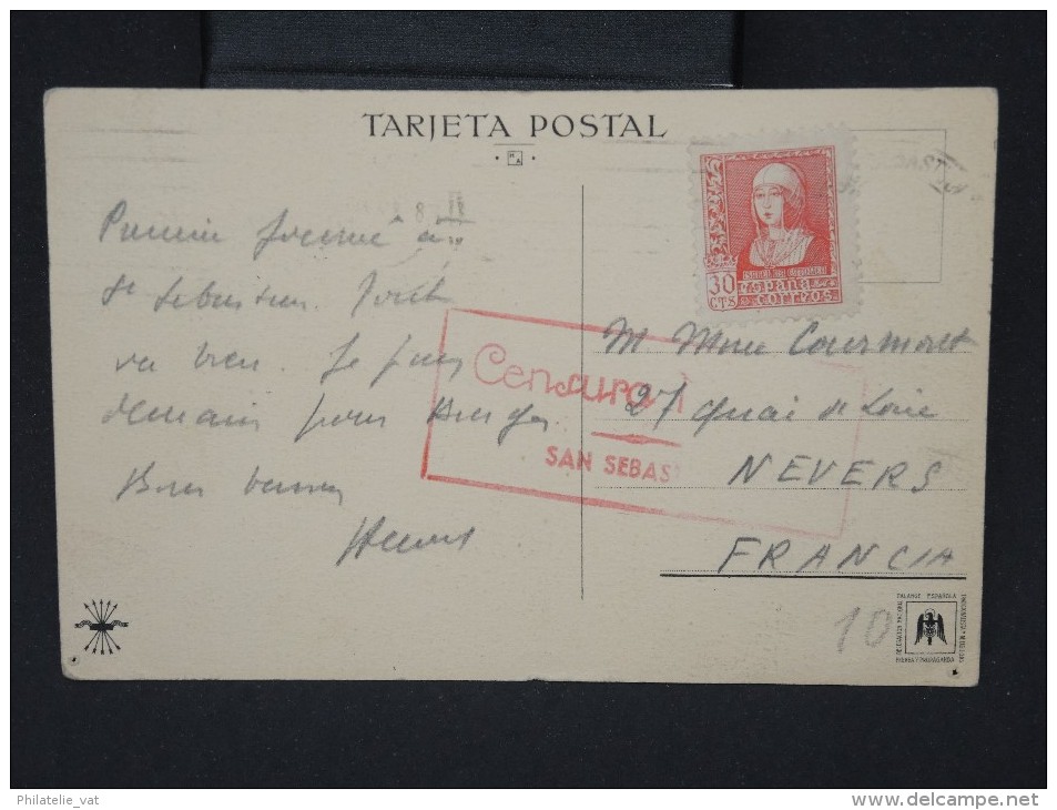 ESPAGNE-Carte Postale Avec Très Rare Griffe "Taxe Perçue" +censure Pour La France   à Voir P6791 - Marques De Censures Nationalistes