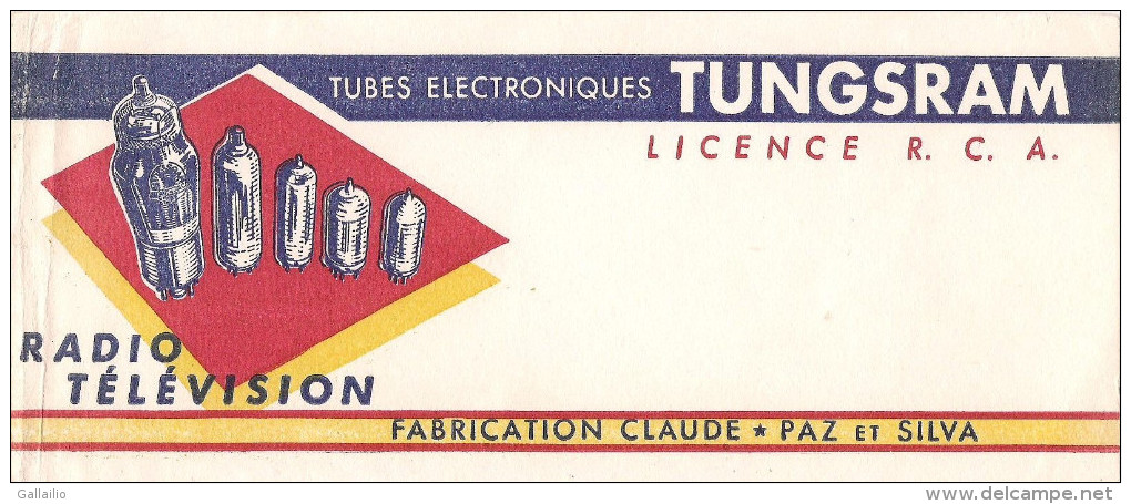 BUVARD TUBES ELECTRONQUES TUNGSRAM RADIO TELEVISION VABRICATION CLAUDE PAZ ET SILVA - Electricité & Gaz