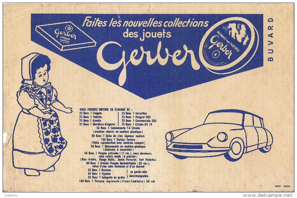 BUVARD FROMAGE GERBER FAITES LA COLLECTION DES JOUETS GERBER VOITURE - Alimentaire