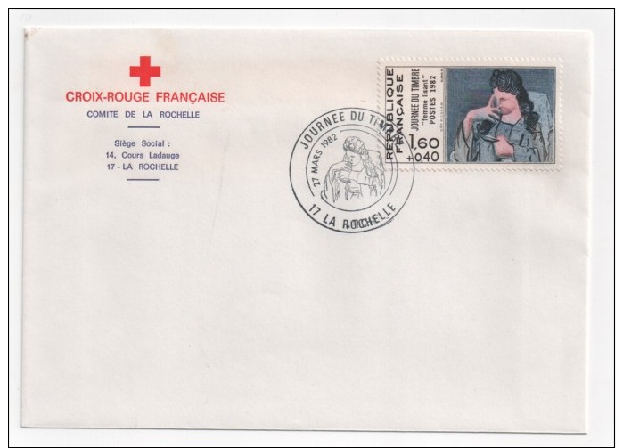 FR. Journée Du Timbre 27 Mars 1982 LA ROCHELLE. Sur Enveloppe CROIX ROUGE. - 1980-1989