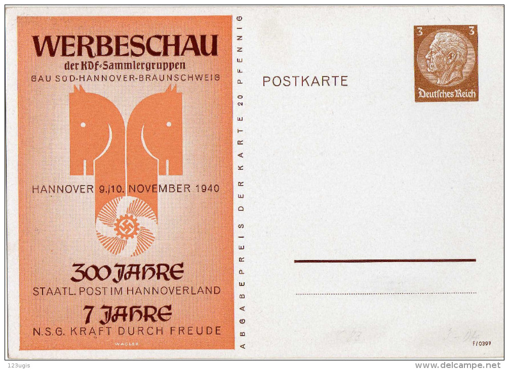 Drittes Reich 1940 Privatganzsache Mi PP 122 C 115, Hannover, 300 Jahre Post * [220615KI] - Entiers Postaux Privés