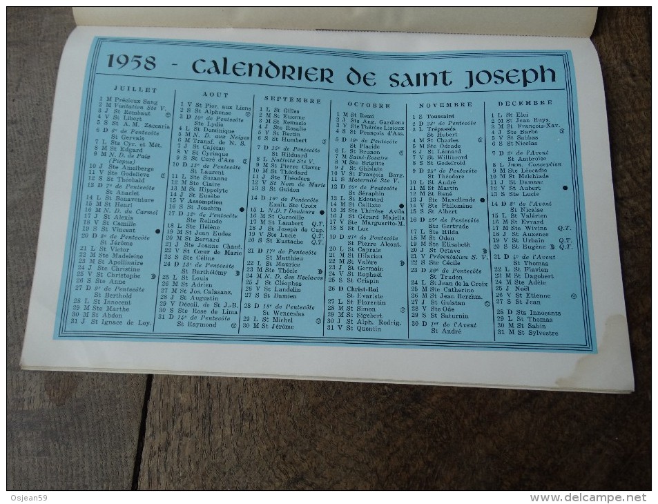 De 1958-Almanach Du Culte Perpétuel De Saint Joseph - Autres & Non Classés