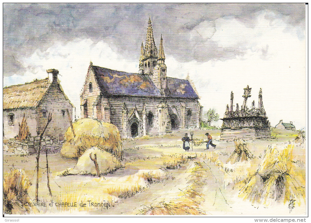 CPSM CHAPELLE ET CALVAIRE DE TRONOEN FINISTERE  AQUARELLE DE ROBERT LEPINE ED YVON - Saint-Jean-Trolimon