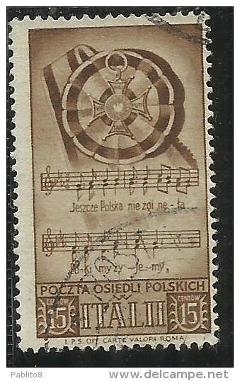 CORPO POLACCO POLISH BODY 1946 SOCCORSO DI GUERRA WAR EMERGENCY OVERPRINTED HONOR THE FOUR FREEDOMS CENT. 15 USATO USED - 1946-47 Corpo Polacco