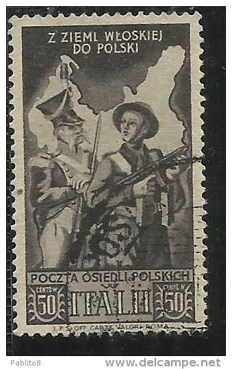 CORPO POLACCO POLISH BODY 1946 SOCCORSO DI GUERRA WAR EMERGENCY OVERPRINTED HONOR THE FOUR FREEDOMS CENT. 50 USATO USED - 1946-47 Corpo Polacco Period