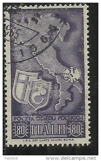 CORPO POLACCO POLISH BODY 1946 SOCCORSO DI GUERRA WAR EMERGENCY OVERPRINTED HONOR THE FOUR FREEDOMS CENT. 80 USATO USED - 1946-47 Corpo Polacco Period