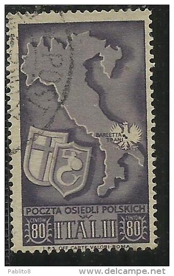 CORPO POLACCO POLISH BODY 1946 SOCCORSO DI GUERRA WAR EMERGENCY OVERPRINTED HONOR THE FOUR FREEDOMS CENT. 80 USATO USED - 1946-47 Corpo Polacco